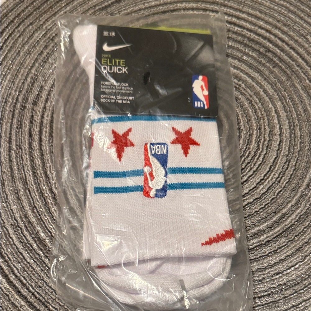 Nike Elite Quick NBA White Socks with Red and Blue Accents